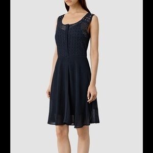 NWT AllSaints Ink Navy Blue Eyelet “Glesni” Vest Mini Dress Size 2 Boho
